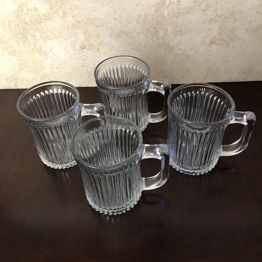 Four Vintage Glass Coffee Mugs